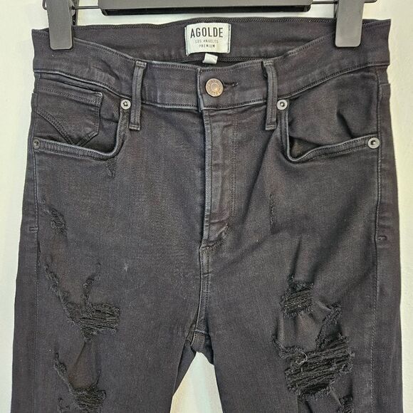 Agolde Sophie Distressed High Rise Skinny Jeans In Moonstruck Black 28 - Picture 11 of 15